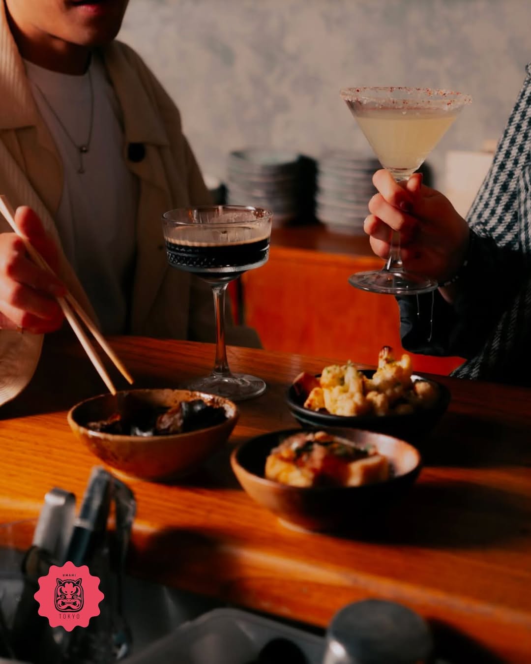 Japanese cocktails and small plates spread at Umami Tokyo